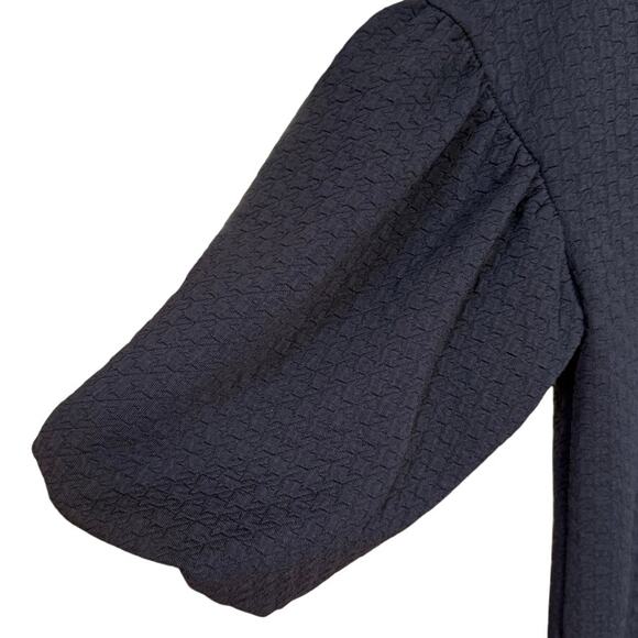 Anthropologie Black Houndstooth Textured Stretch Knit Balloon Sleeve Top Sz M - Picture 4 of 8